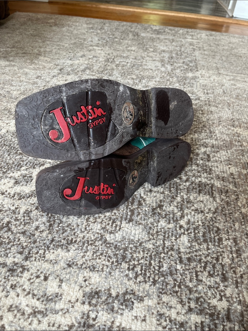 Justin Boots Brown & Turquoise Western Cowgirl Boots - Picture 6 of 10